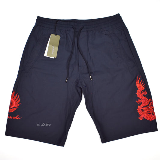 Maharishi - Navy Dragon Embroidered Shorts