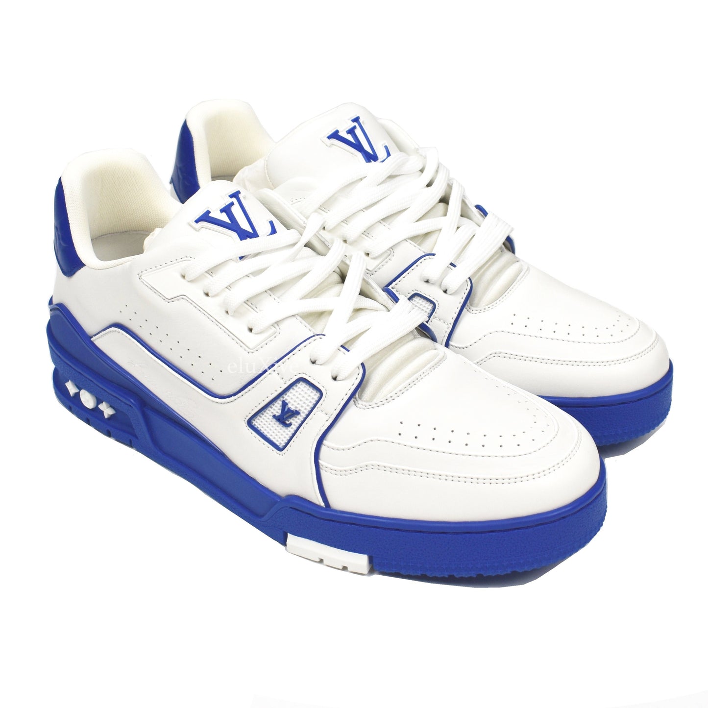 Louis Vuitton - White/Blue Leather Trainer Sneakers
