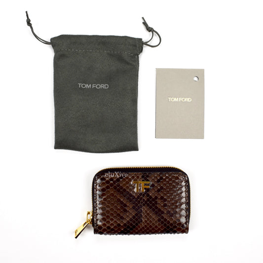 Tom Ford - Dark Brown Exotic Python Small Zip Wallet