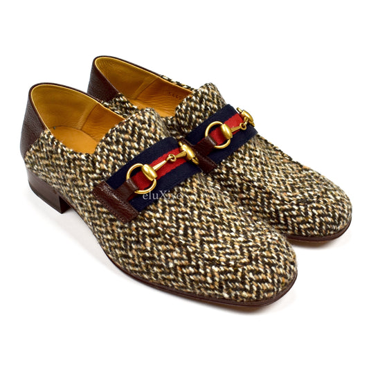 Gucci - Tweed Web Stripe Horsebit Loafers