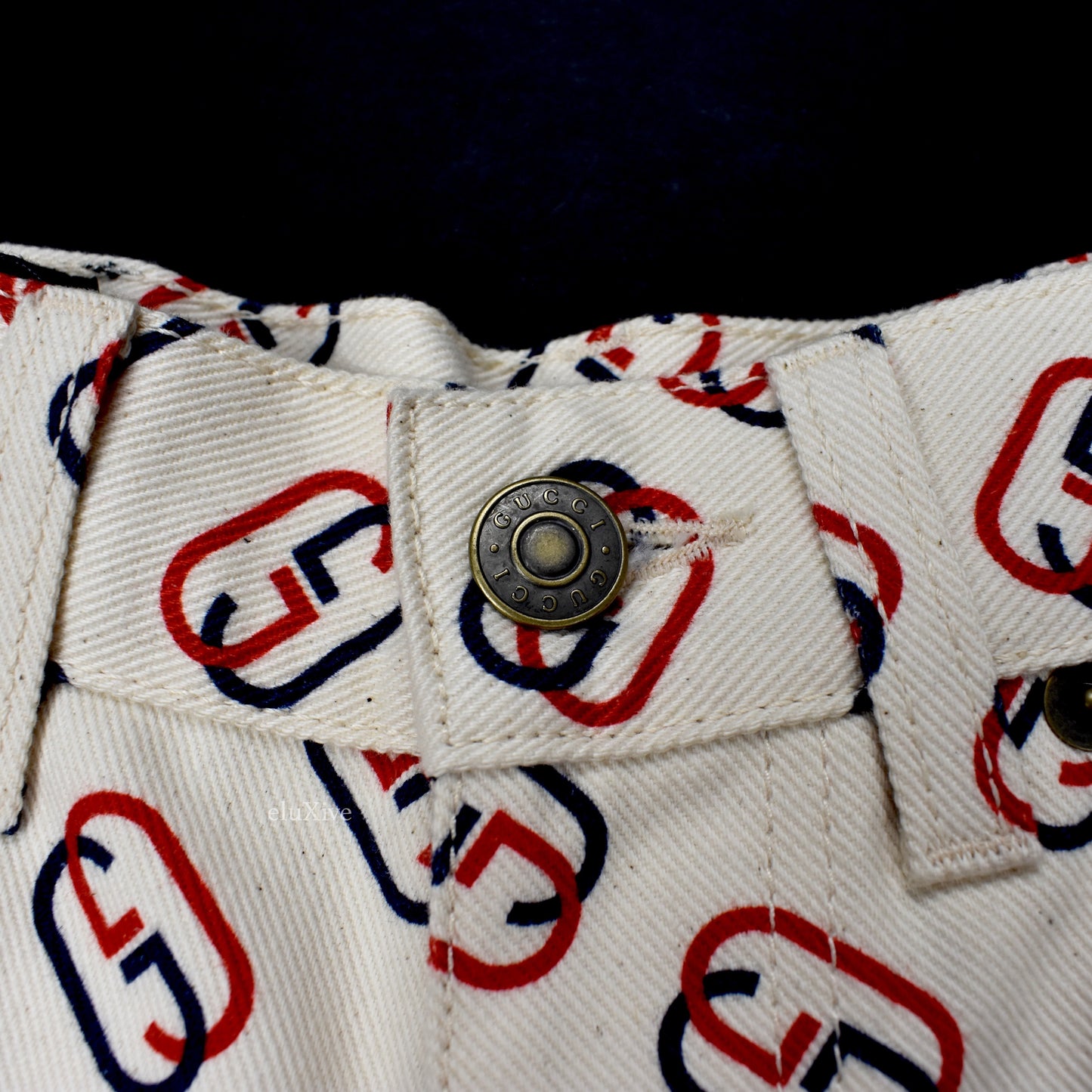 Gucci - Red/Blue GG Logo Print Twill Shorts (Ivory)