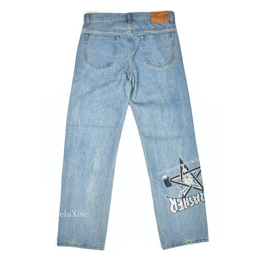 Supreme x Thrasher - Logo Print Denim Jeans (Blue)