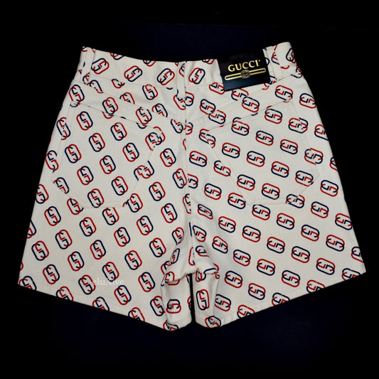 Gucci - Red/Blue GG Logo Print Twill Shorts (Ivory)