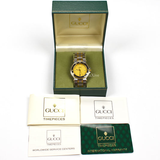 Gucci - 9700M Gold/Steel Black Bezel Watch