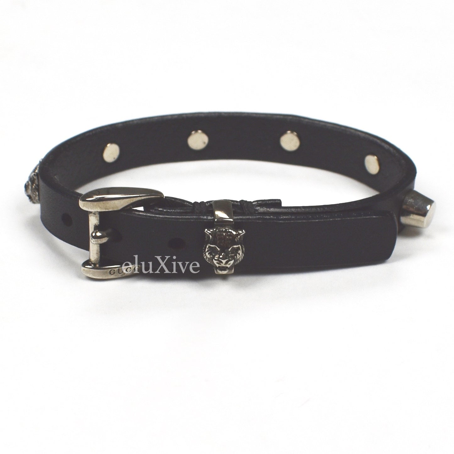 Gucci - Feline Studded Leather Bracelet (Black)