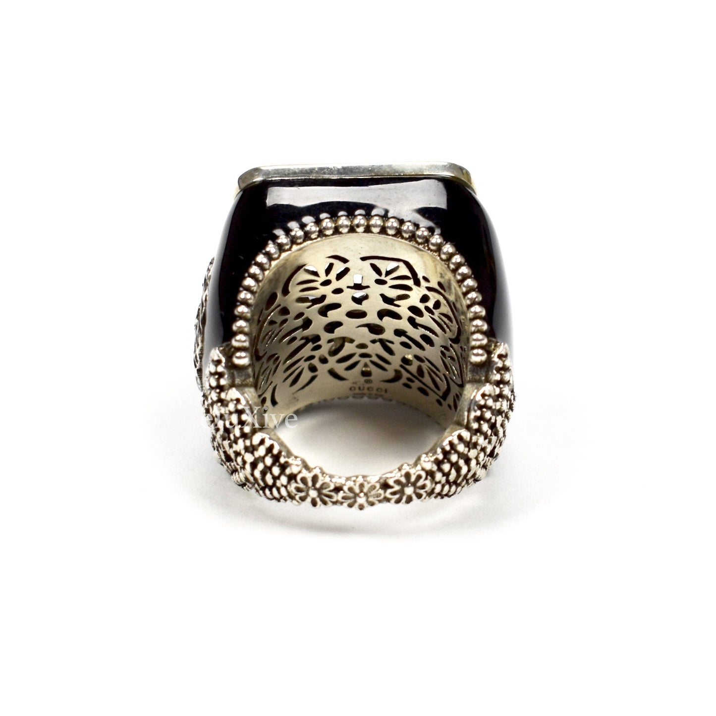 Gucci - Silver Interlocking G Logo Crystal Ring (Clear)