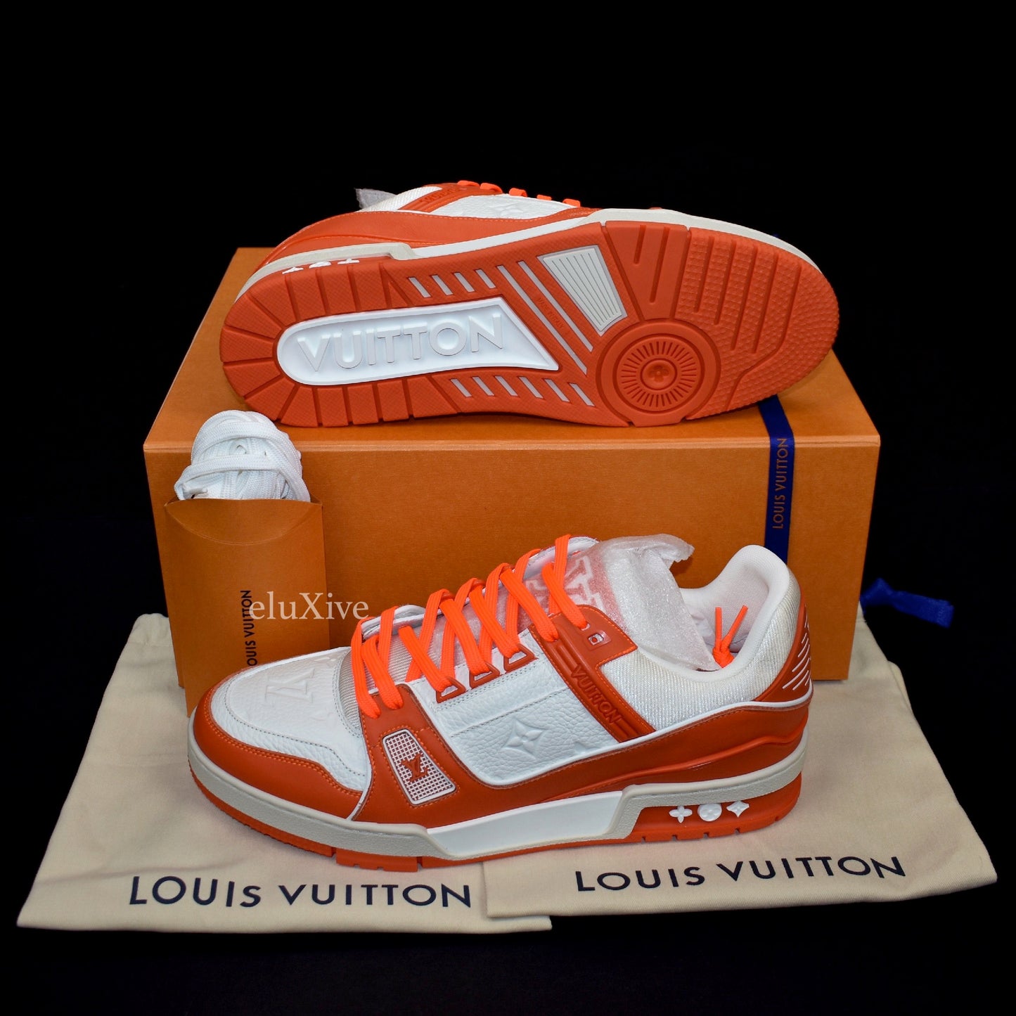 Louis Vuitton - White/Orange Leather Trainer Sneakers