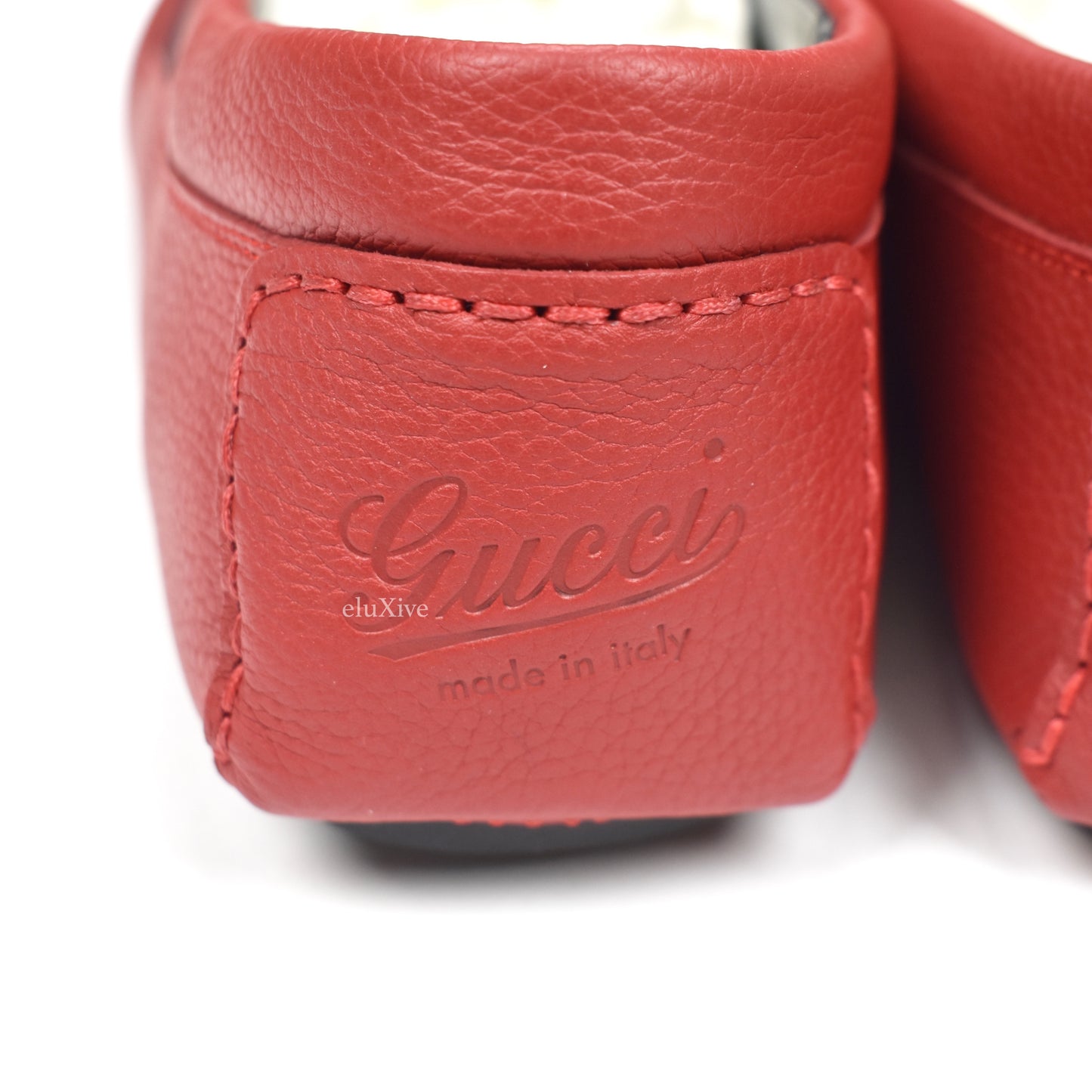 Gucci - Red Leather Web Logo Driving Loafers