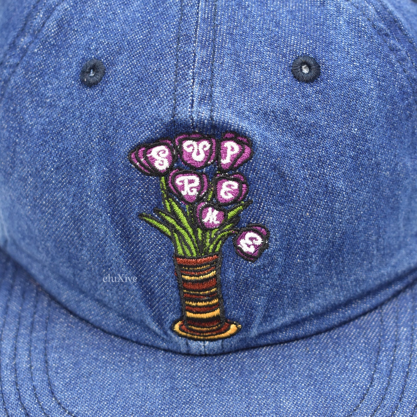 Supreme - Denim Flowers Logo Hat