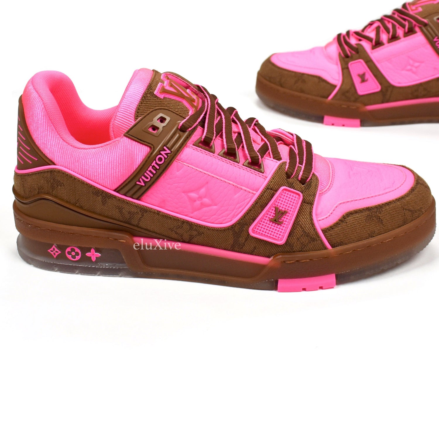 LOUIS VUITTON Leather LV Trainer Sneakers Pink/Brown | Luxity