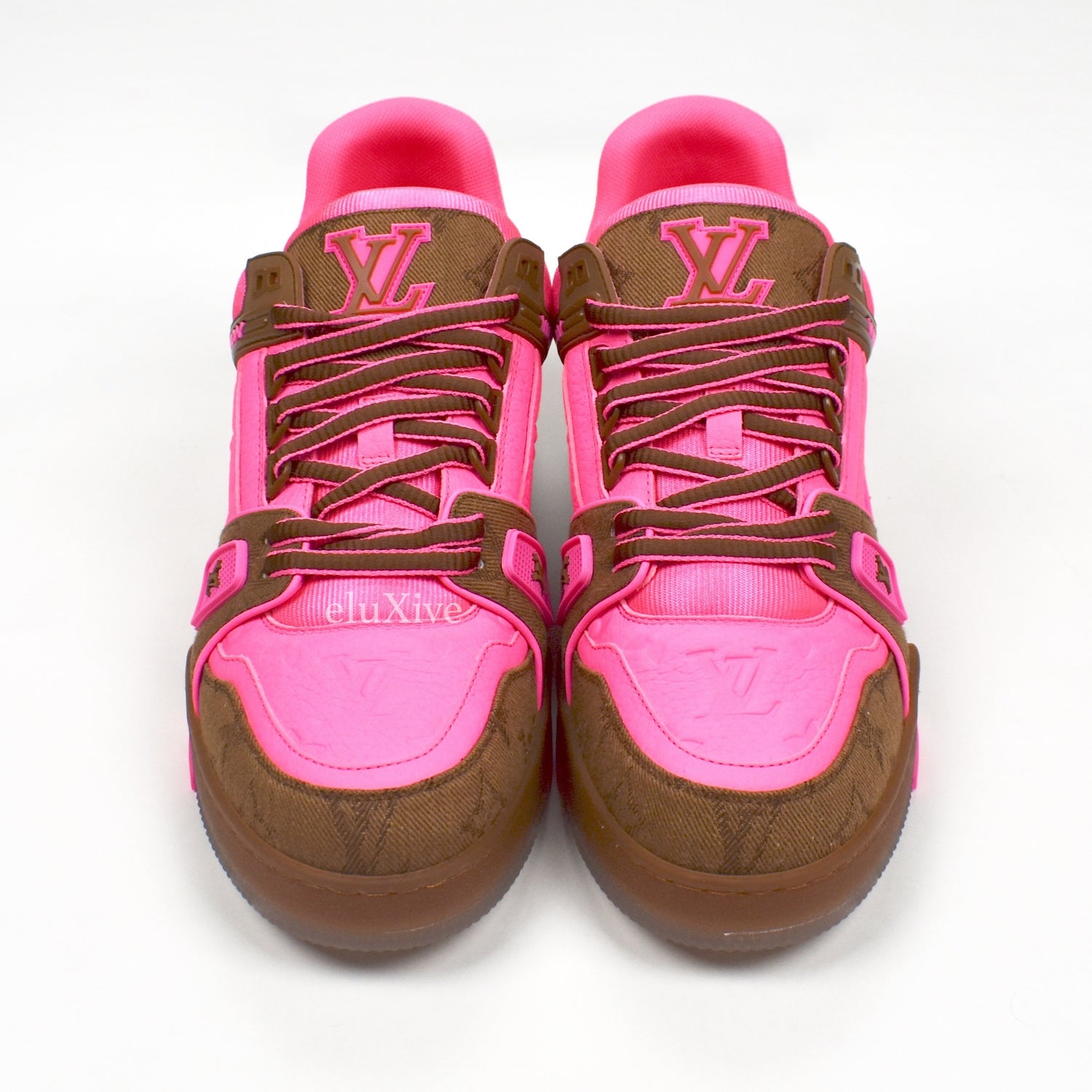 Louis Vuitton LV runway lace up sneakers trainers women shoes lady brown  pink