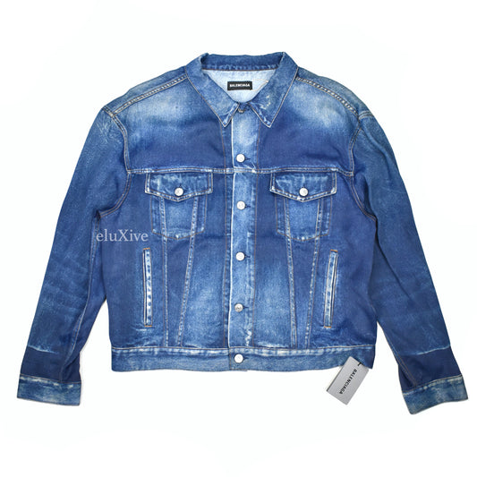 Balenciaga - Denim Effect Print Viscose Trucker Jacket