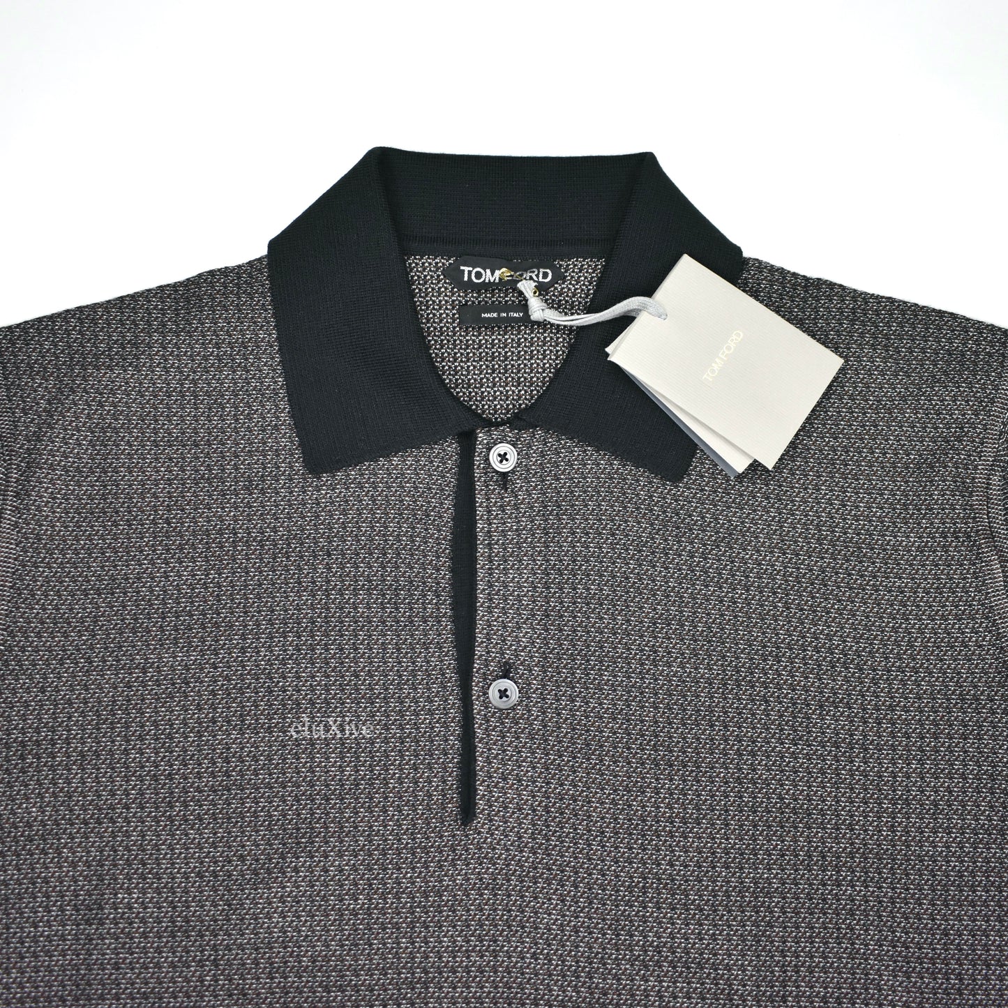 Tom Ford - Brown/Black/Gray Knit Polo Sweater