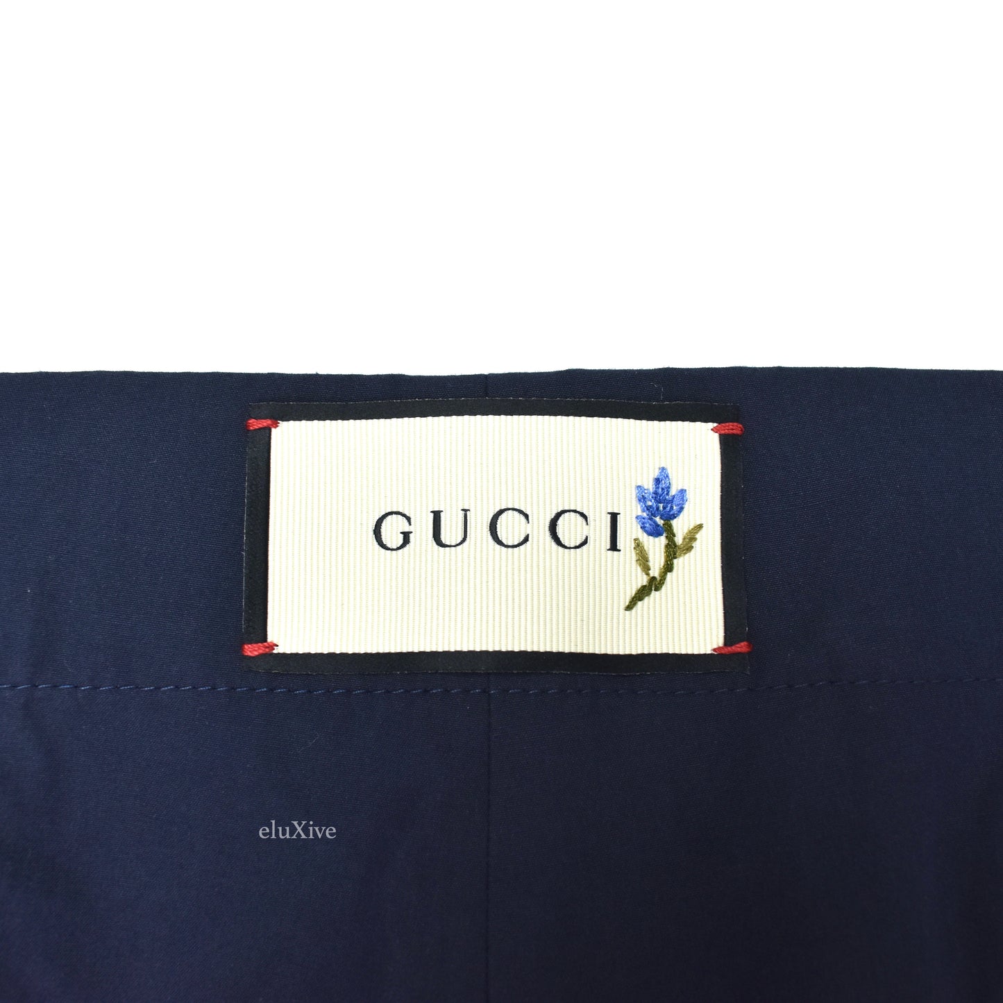 Gucci - Navy Floral Label Cotton Poplin Pants
