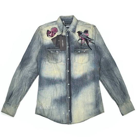 Dolce & Gabbana - Bird Embroidered Bleached Denim Shirt