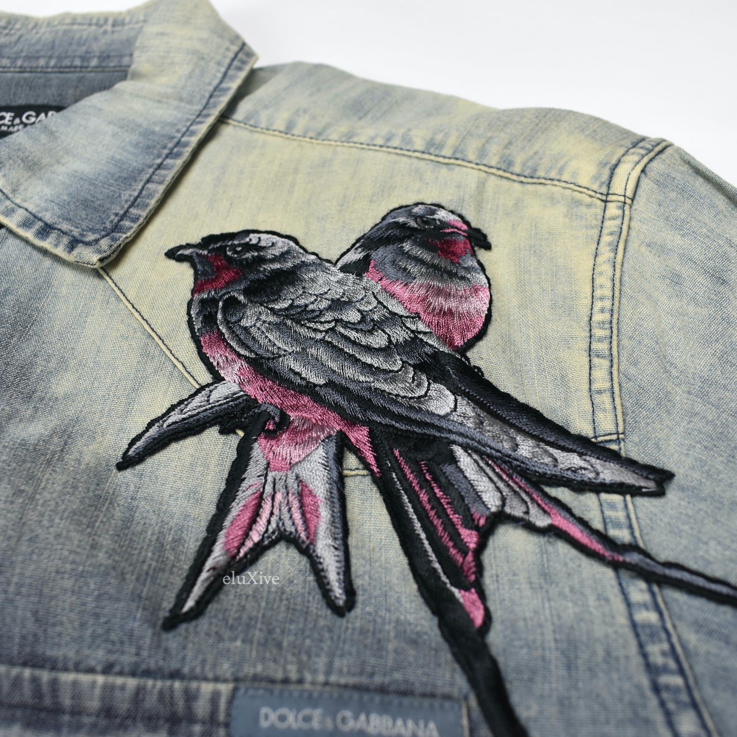 Dolce & Gabbana - Bird Embroidered Bleached Denim Shirt