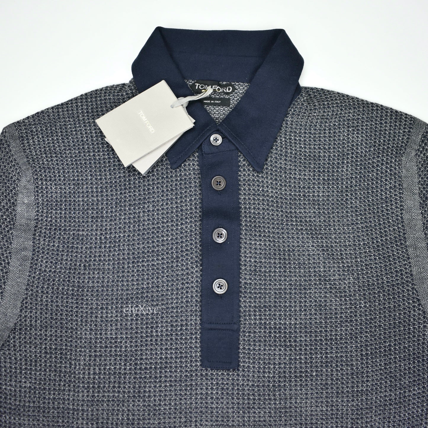 Tom Ford - Navy/Gray Knit Polo Sweater