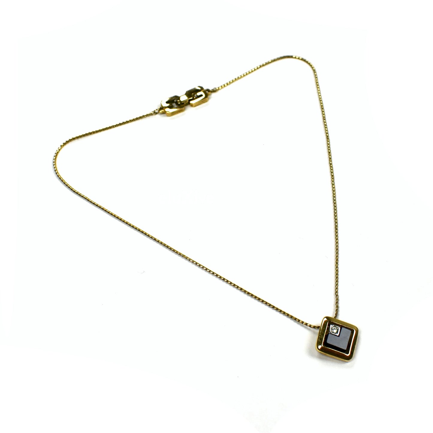 Givenchy - 1979 Runway Gold Square Pendant Chain Necklace
