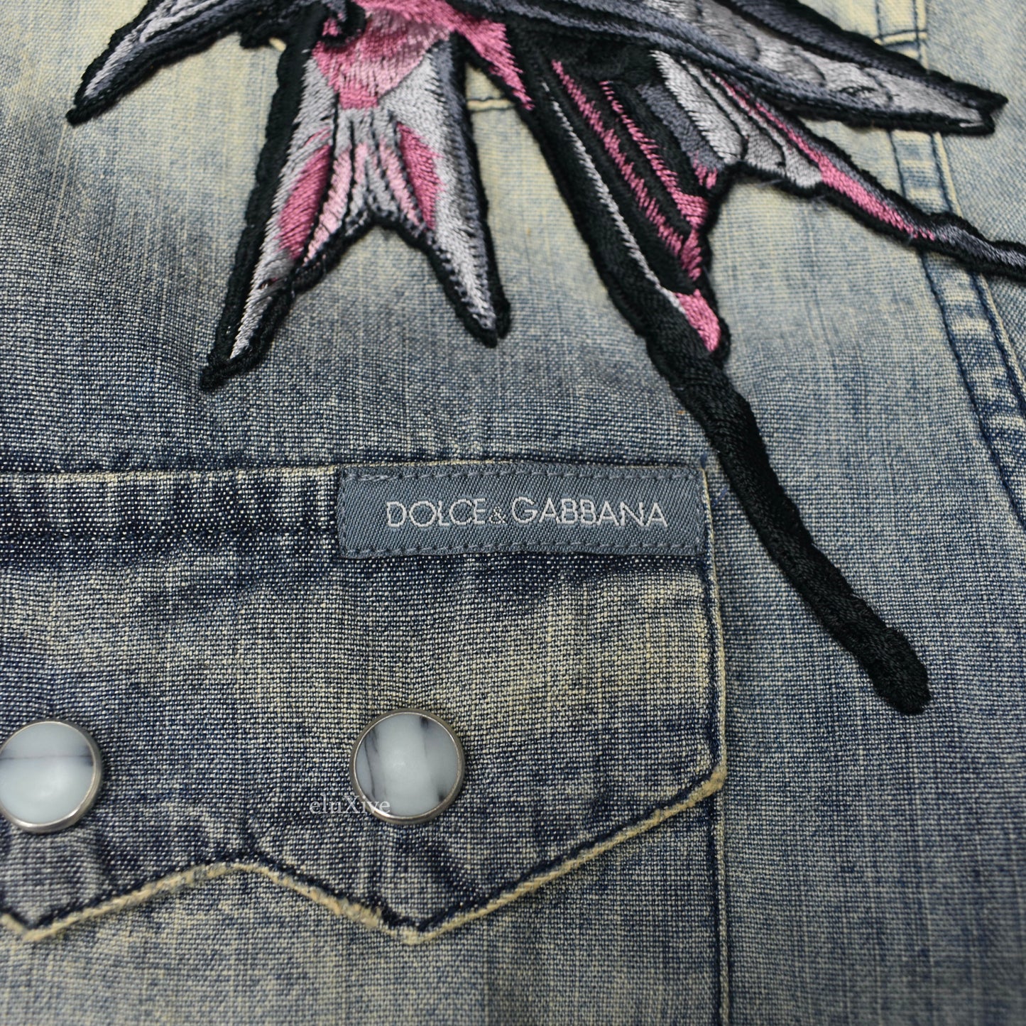 Dolce & Gabbana - Bird Embroidered Bleached Denim Shirt
