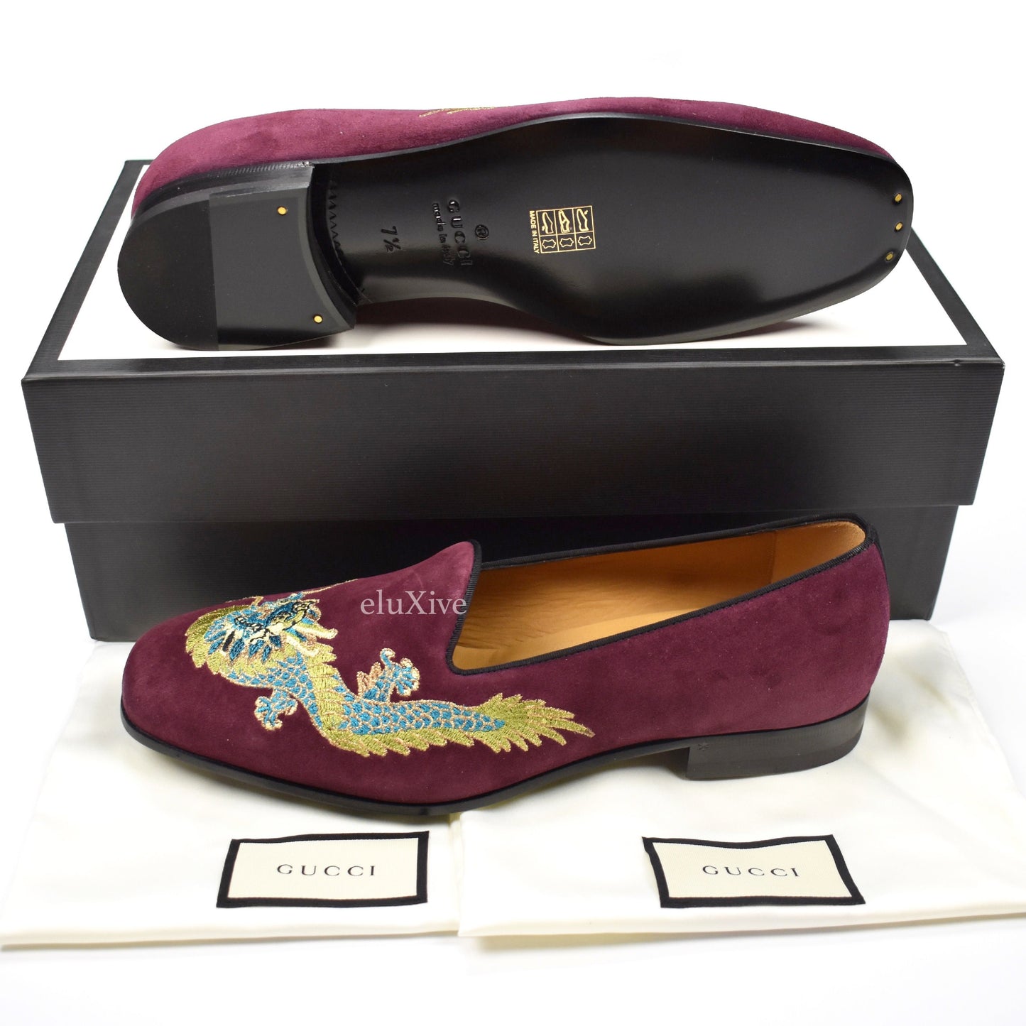 Gucci - Dragon Embroidered Suede Loafers