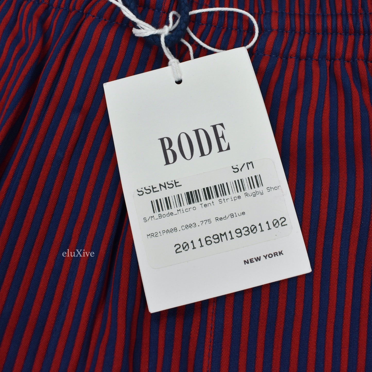 Bode - Navy & Red Tent Striped Rugby Shorts