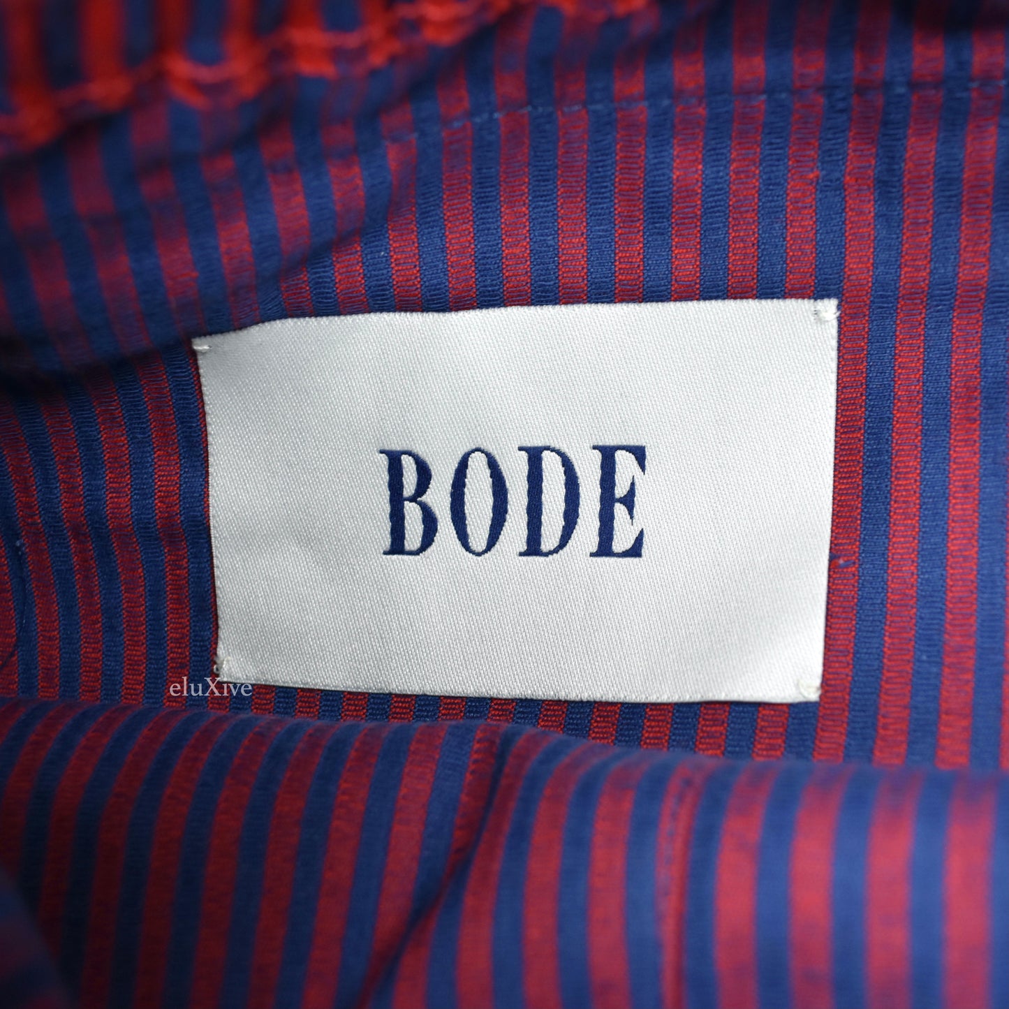 Bode - Navy & Red Tent Striped Rugby Shorts