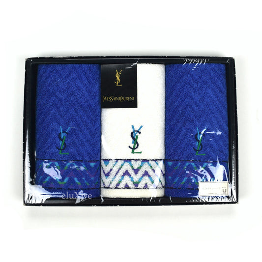 Yves Saint Laurent - White/Blue Set of 3 Logo Hand Towels (Medium)