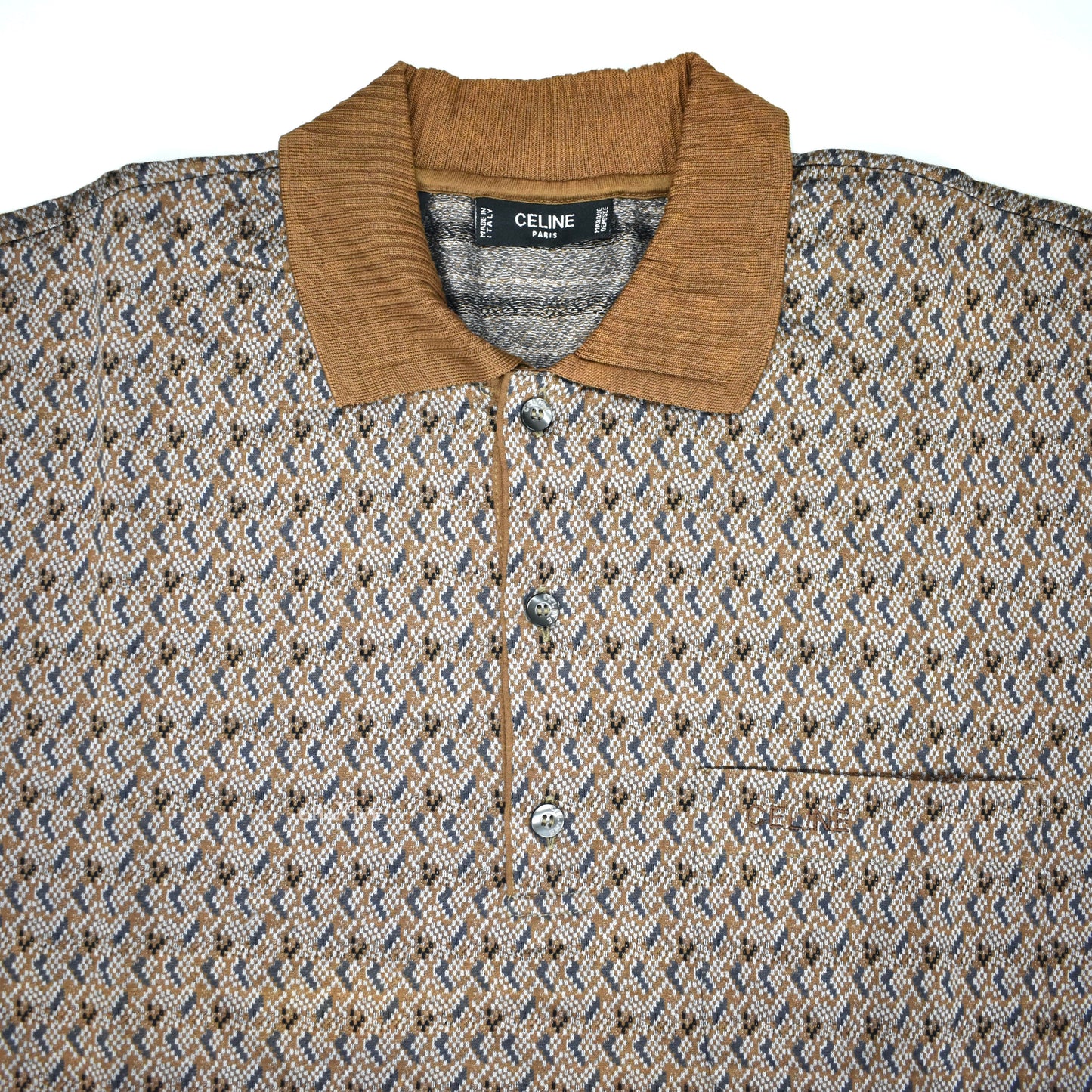 Celine - Vintage 80s Brown Logo Embroidered Polo Shirt