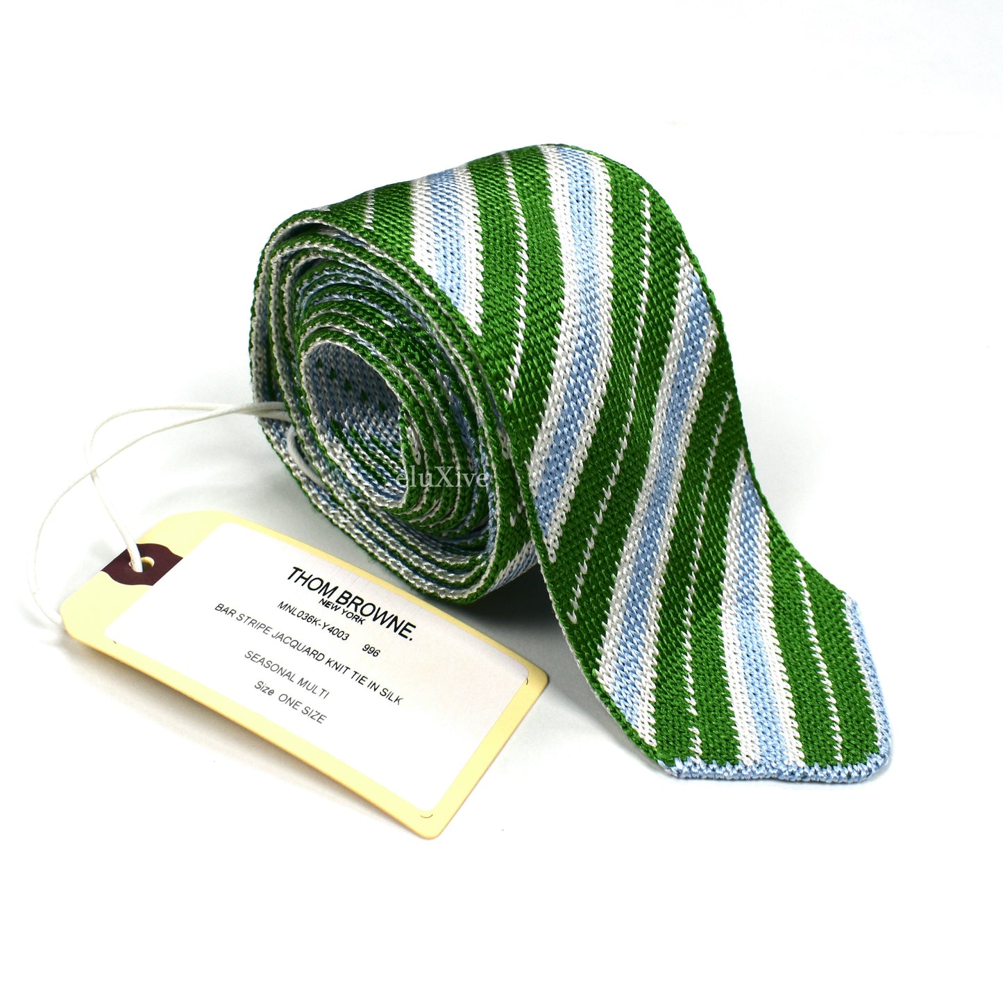 Thom Browne - Green Striped 100% Silk Knit Tie