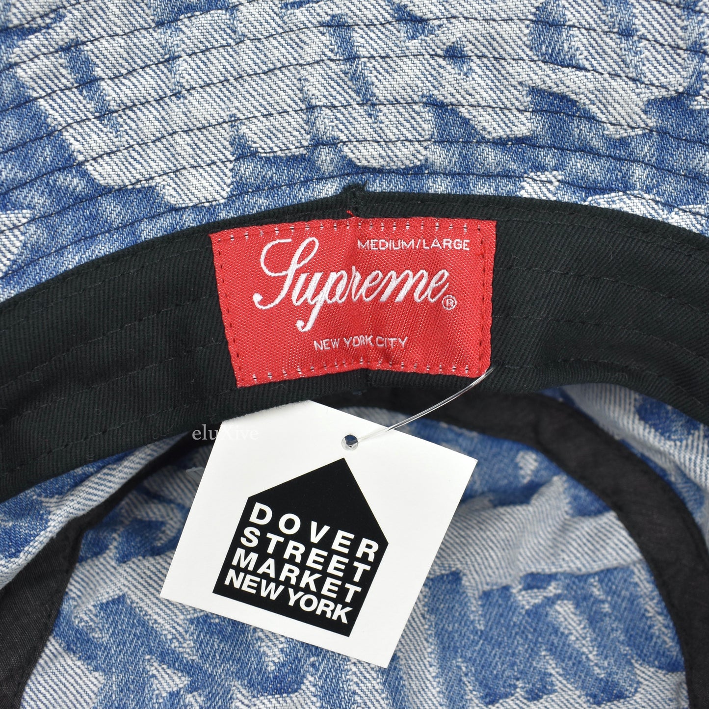 Supreme - Blue Fat Tip 'LV' Jacquard Logo Denim Bucket Hat
