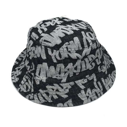 Supreme - Black Fat Tip 'LV' Jacquard Logo Denim Bucket Hat