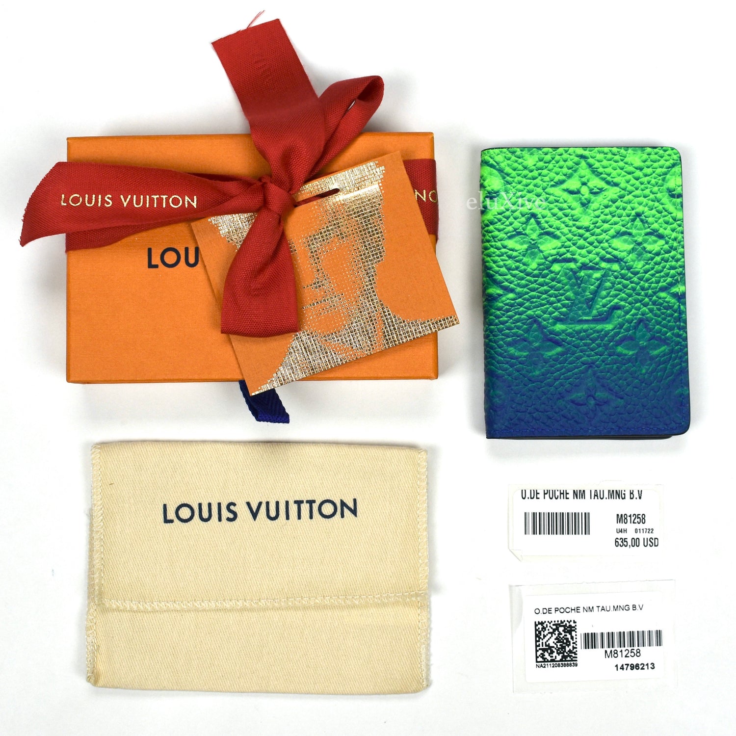 LOUIS VUITTON Taurillon Illusion Pocket Organizer Bleu Vert 1029700