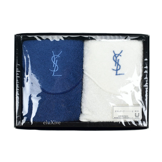 Yves Saint Laurent - Blue/White Set of 2 Logo Hand Towels (Small)