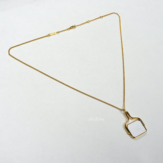 Celine - Gold Chain Necklace & Leather Logo Pendant