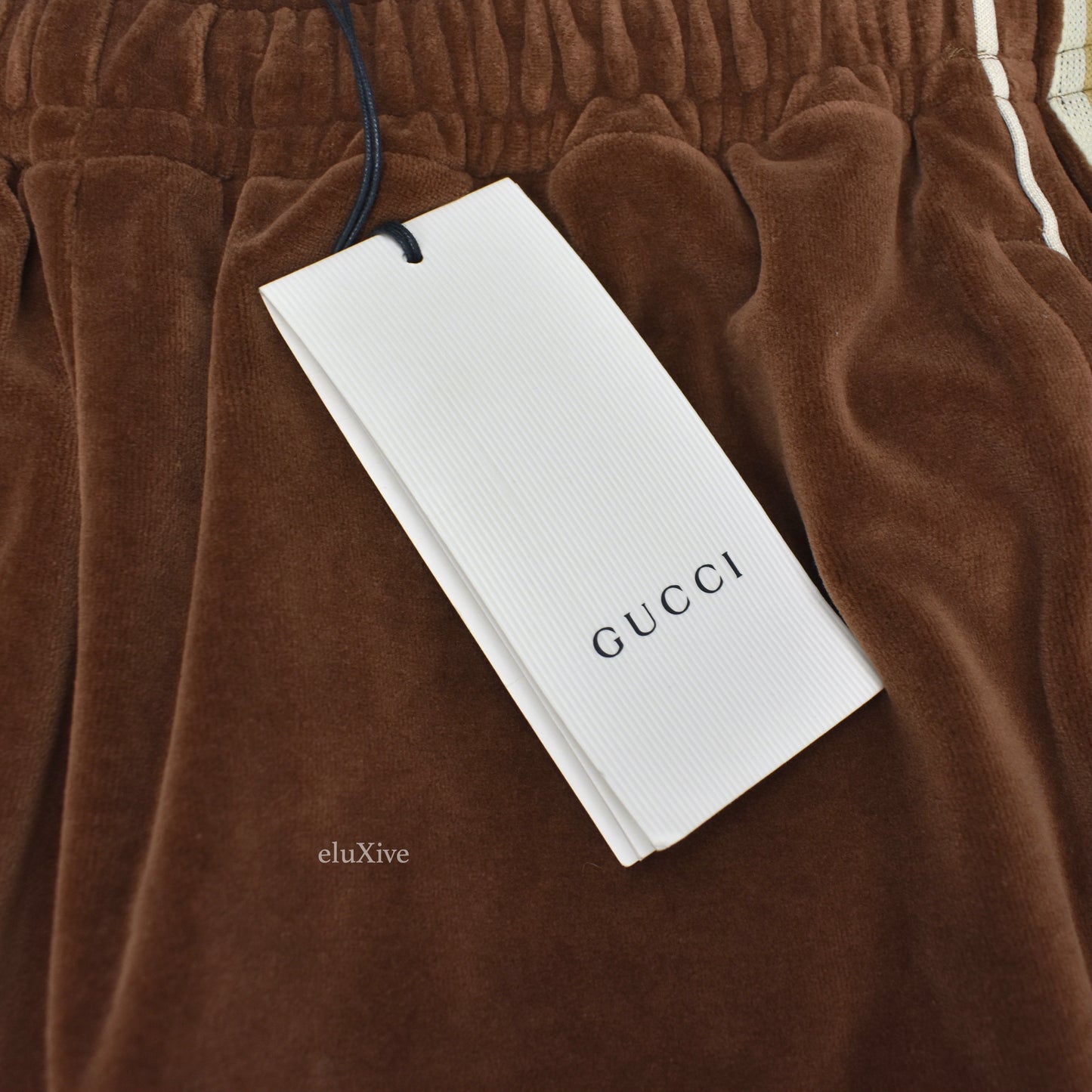 Gucci - Brown Velour Monogram Stripe Track Pants