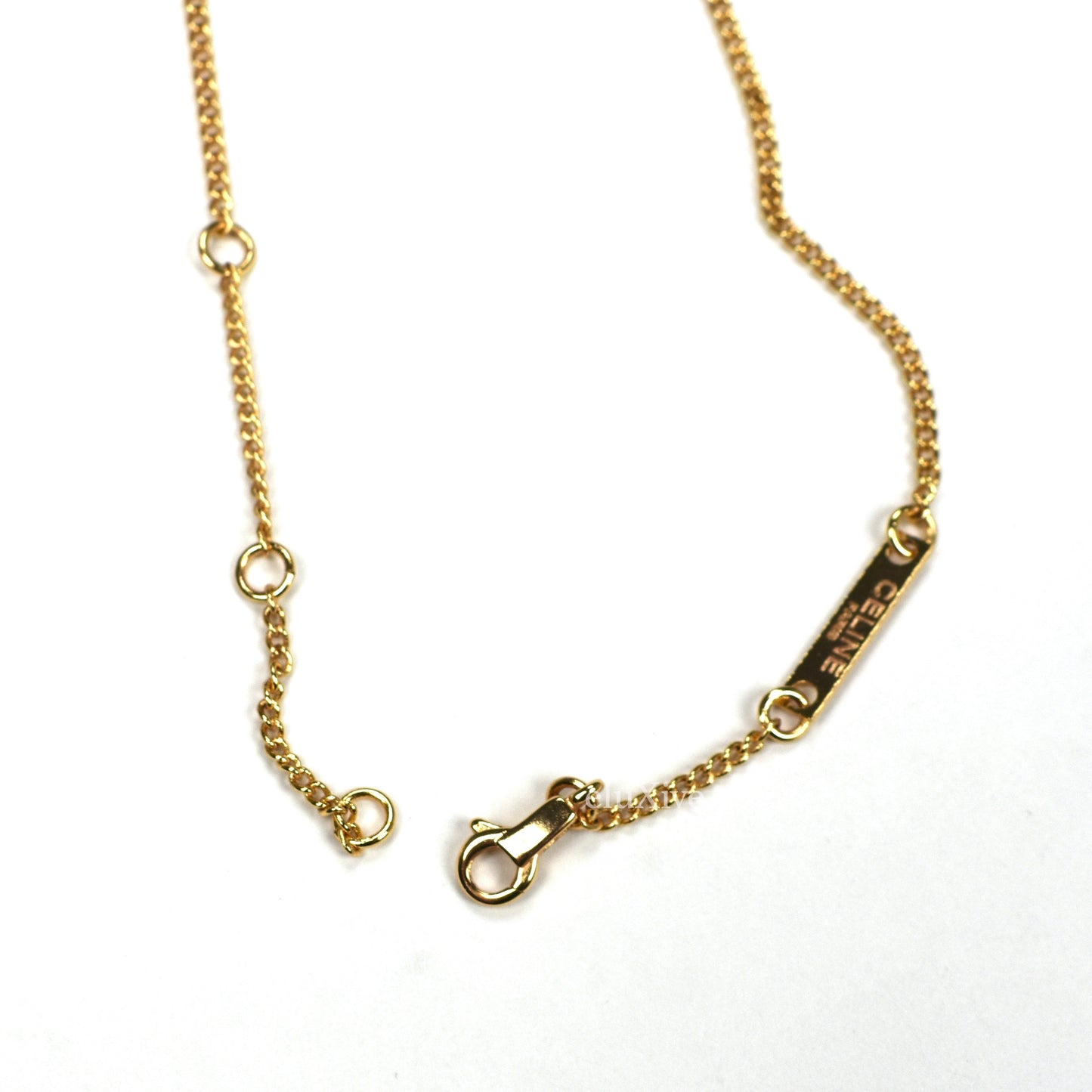Celine - Gold Chain Necklace & Leather Logo Pendant