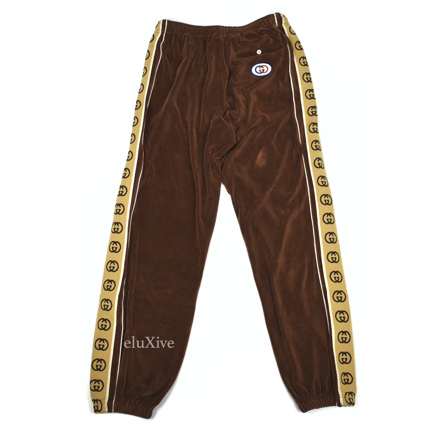 Gucci - Brown Velour Monogram Stripe Track Pants