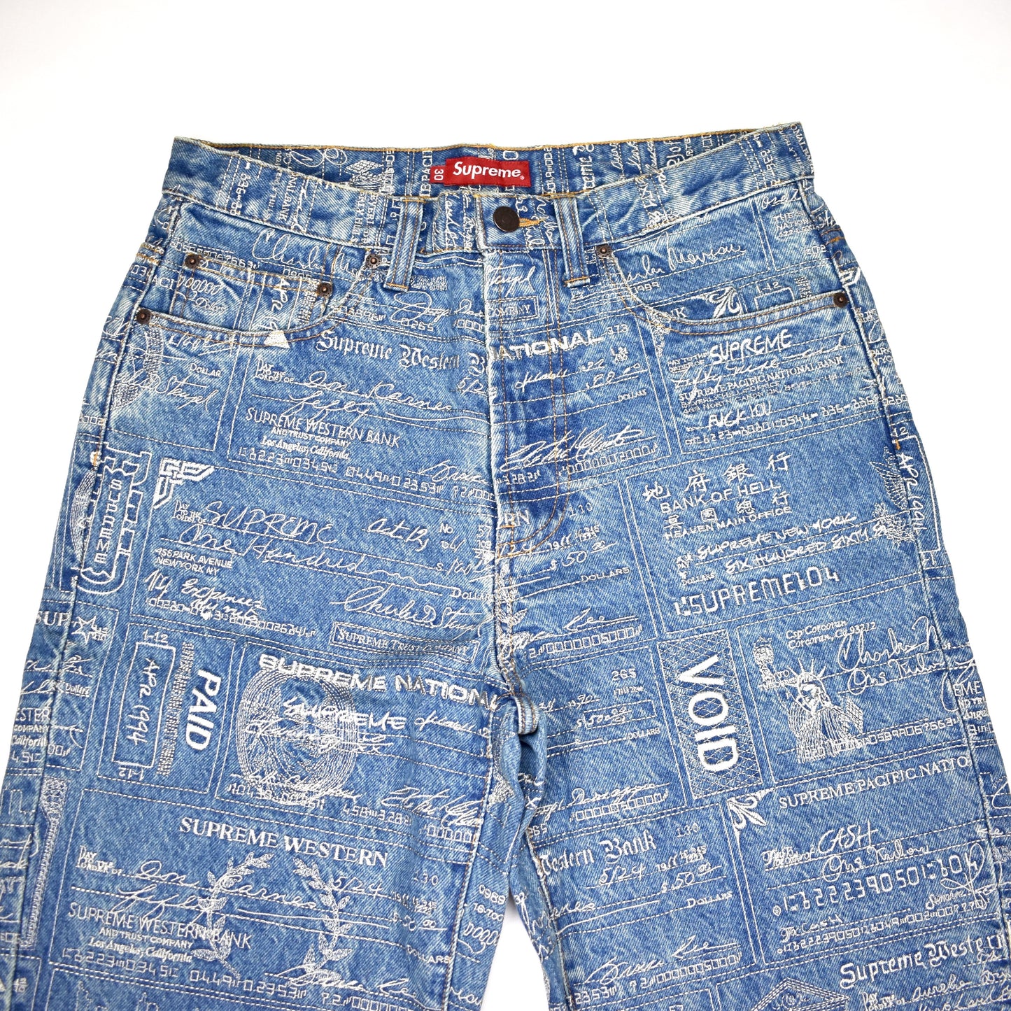 Supreme - Checks Embroidered Blue Denim Jeans