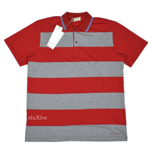 Marni - Red & Gray Panel Striped Polo Shirt