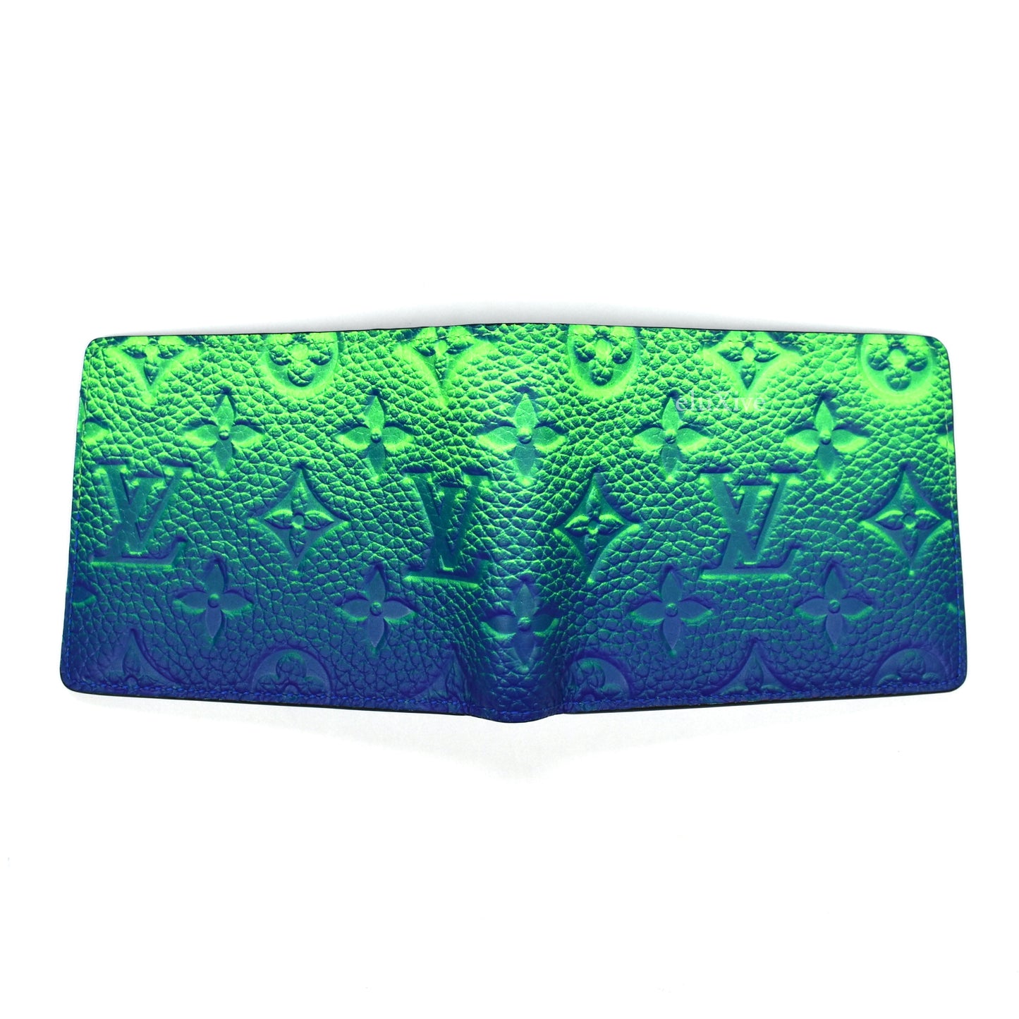 Louis Vuitton Blue And Green Monogram Taurillon Slender Wallet