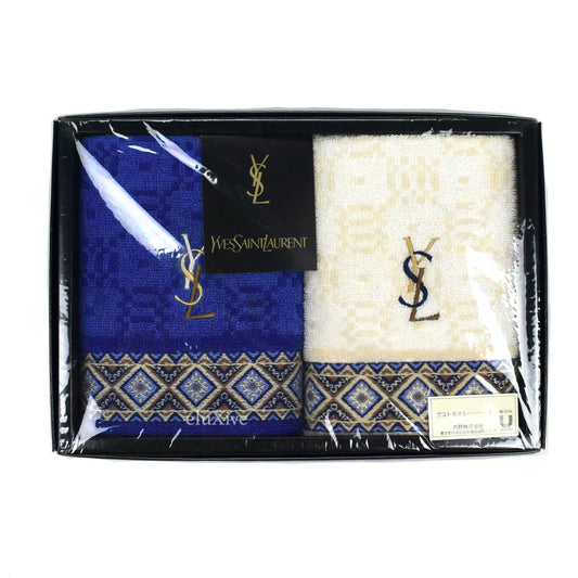 Yves Saint Laurent - Ivory/Blue Set of 2 Logo Hand Towels (Medium)