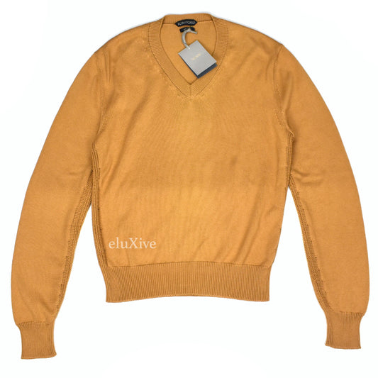 Tom Ford - Tan Cotton & Silk V-Neck Sweater