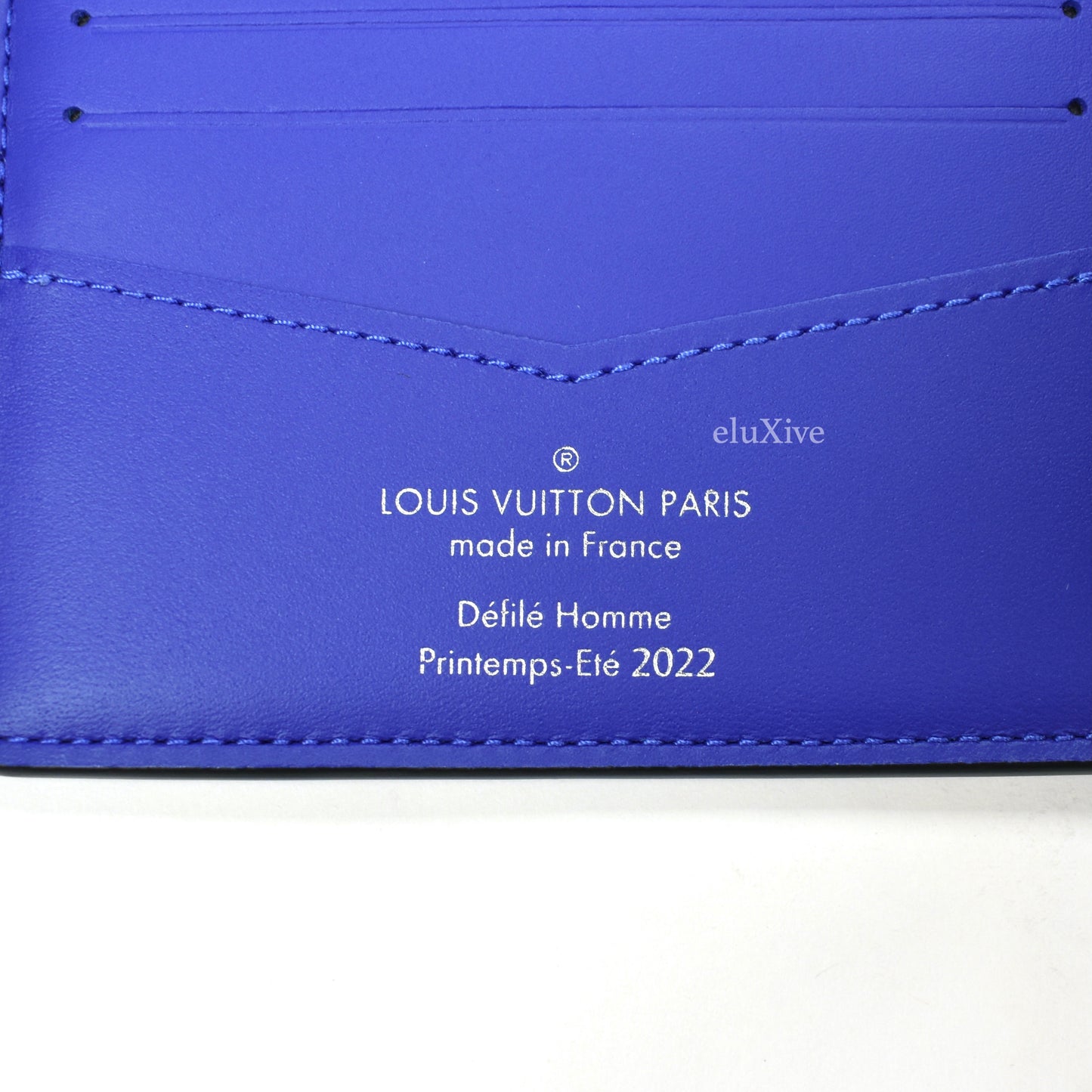 LOUIS VUITTON Taurillon Illusion Slender Wallet Bleu Vert 1120680