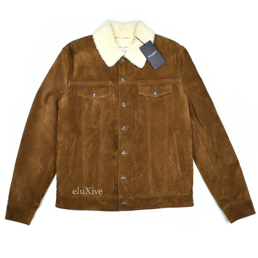 Saint Laurent - Brown Suede Shearling Lined Trucker Jacket