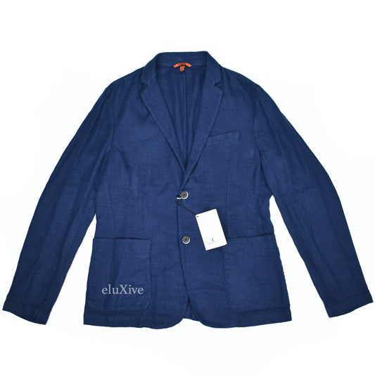 Barena - Navy Basket Woven Linen Unlined Sport Coat
