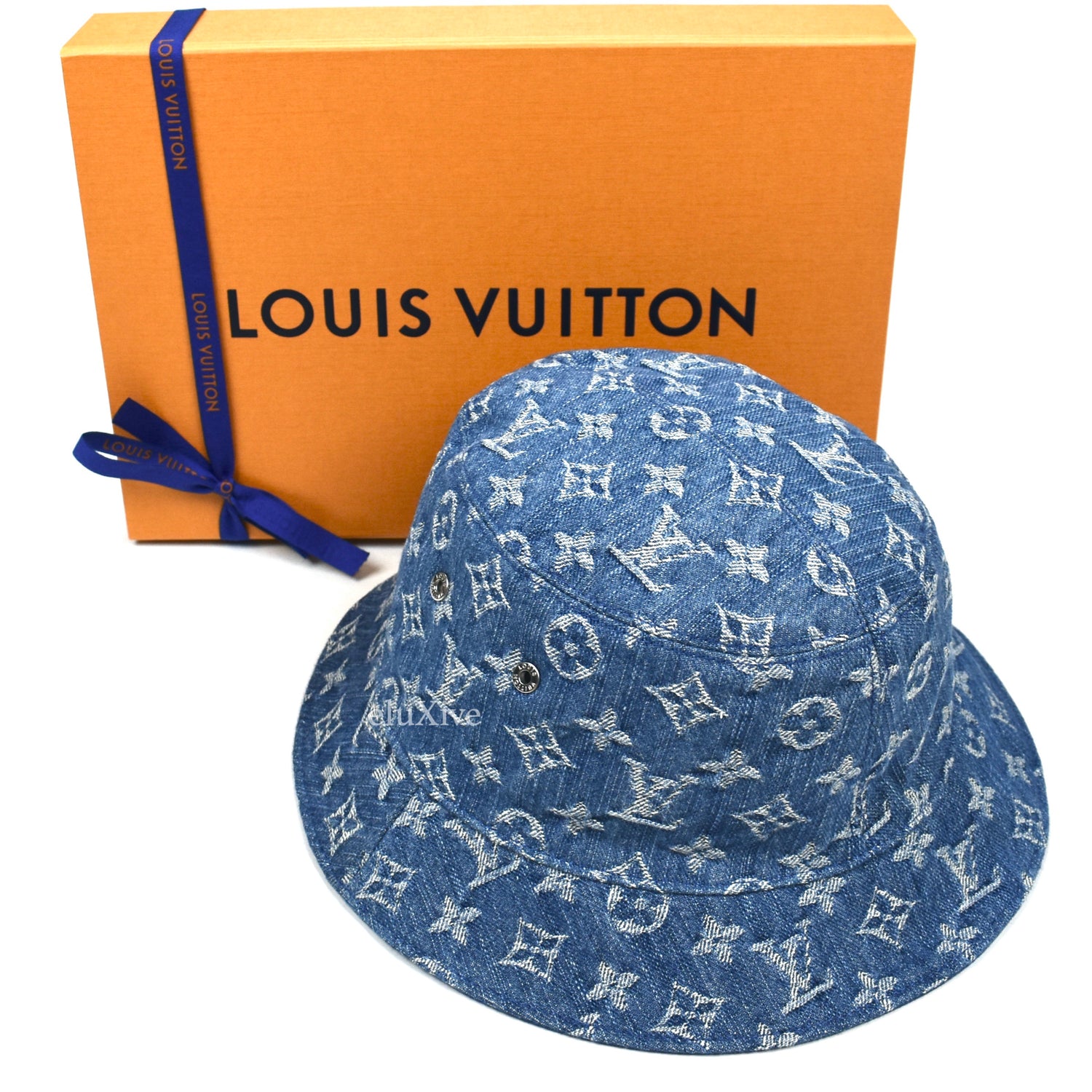Louis Vuitton Monogram Denim Fringe Bob Bucket Hat M Blue
