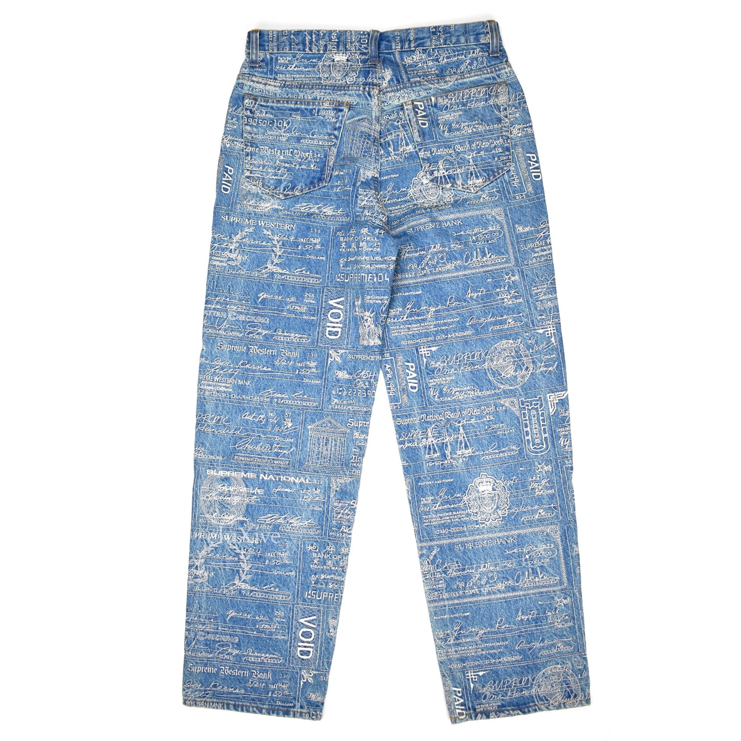 Supreme - Checks Embroidered Blue Denim Jeans