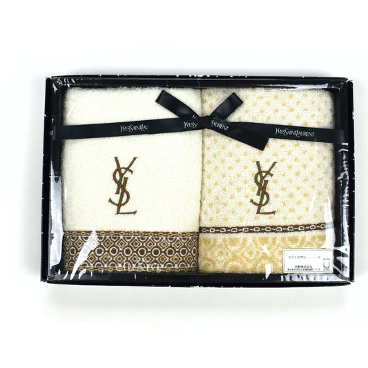 Yves Saint Laurent - Ivory/Tan Set of 2 Logo Hand Towels (Medium)