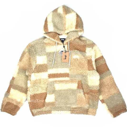Stussy - Tan Color Block Sherpa Fleece Hoodie
