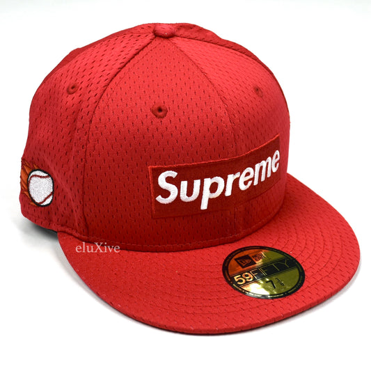 Supreme x New Era - Red Mesh Box Logo Fitted Hat (SS18)